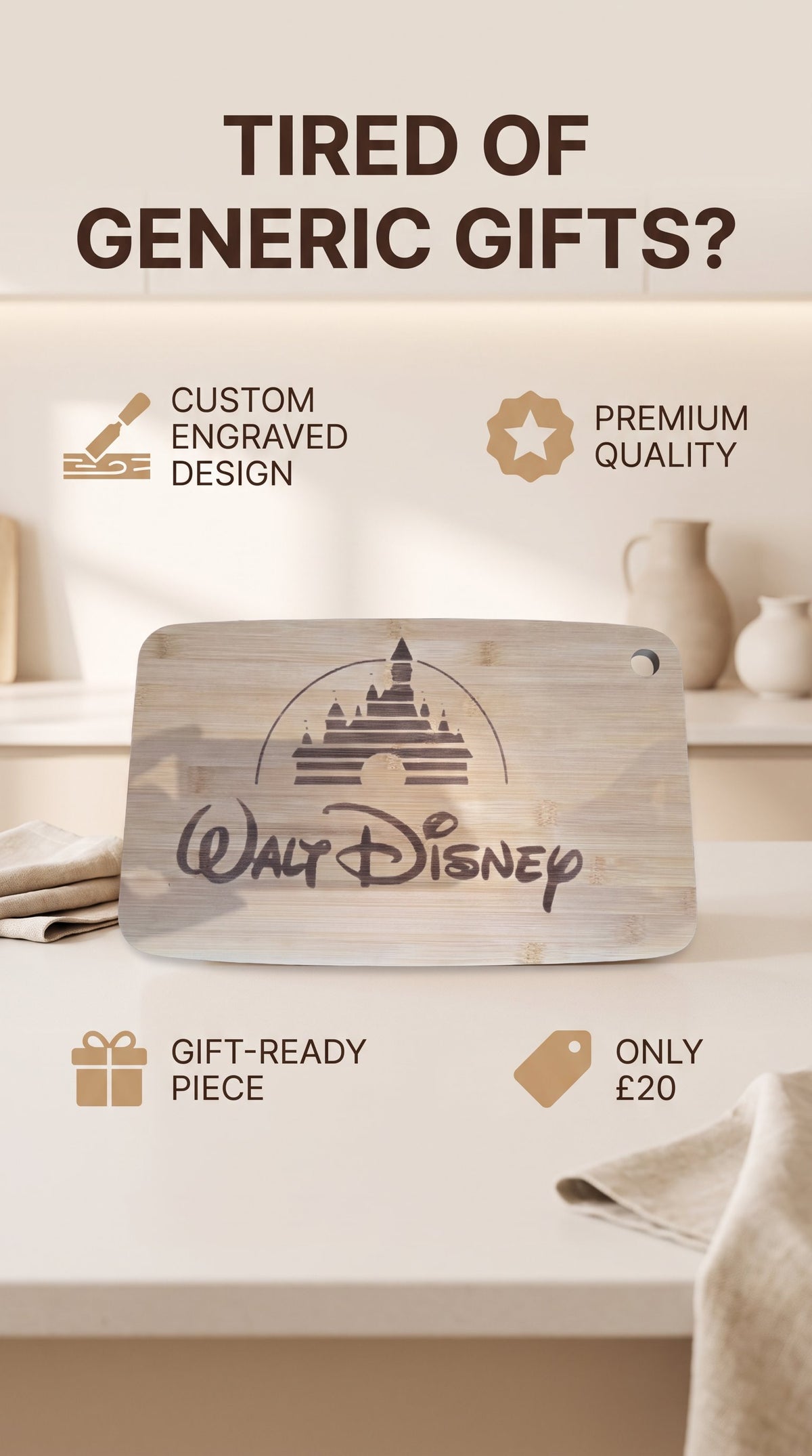 Personalised custom chopping board.