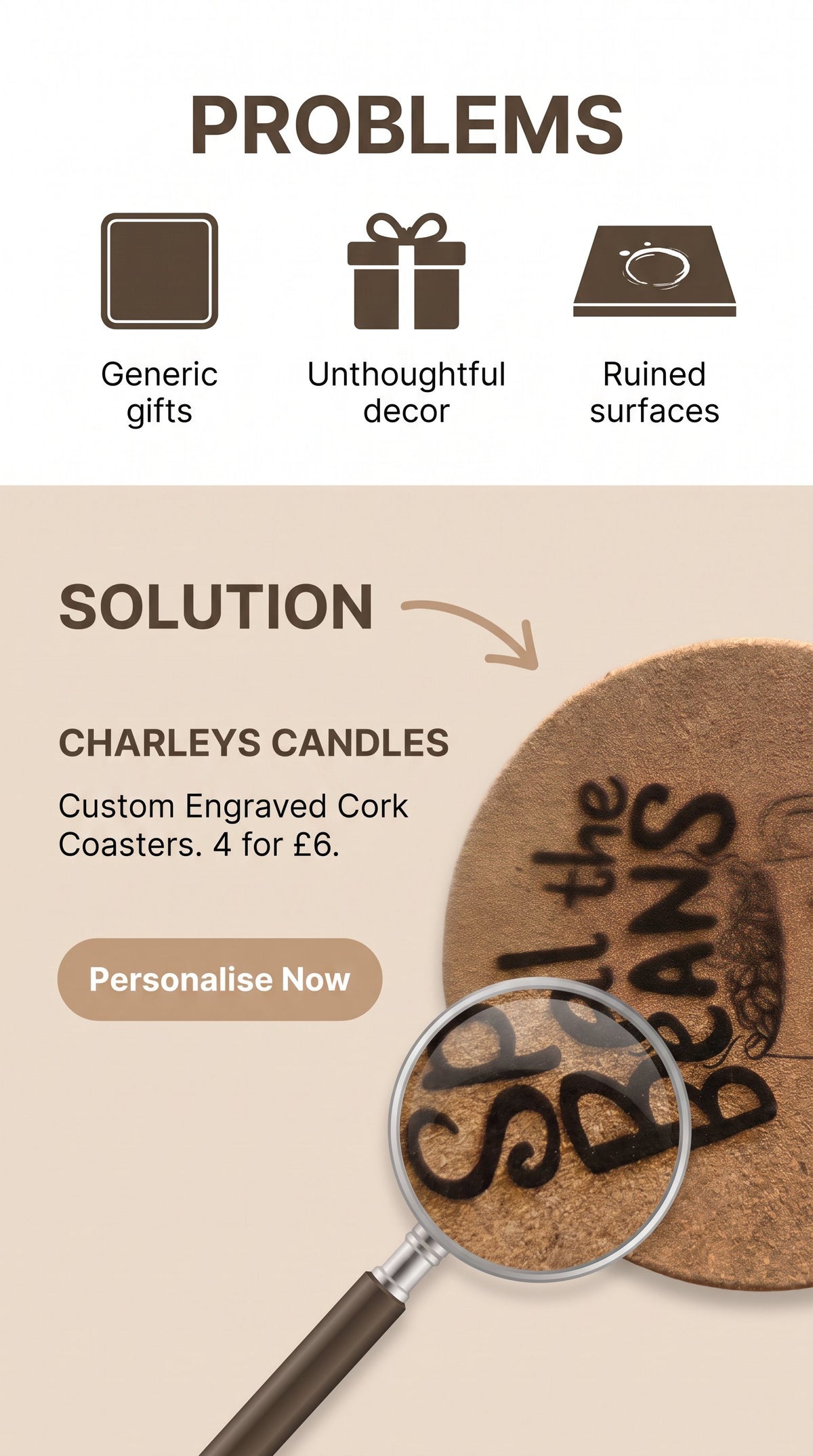 Customised cork coasters